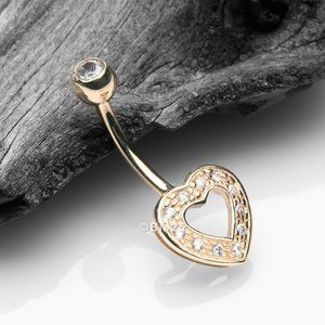 14 Karat Gold Charming Heart Sparkle Belly Button Ring